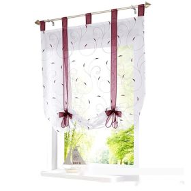 Embroidered Pastoral Adjustable Curtain Rod Ribbon Roman Window Screen (Option: Purple-80 × 140cm)