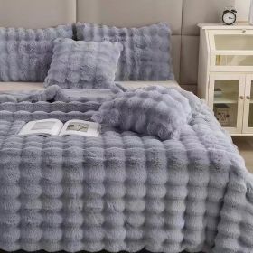 Polyester Carpet Rabbit Bubble Velvet Thickened Nap Blanket Quilt (Option: Light Grey-180 × 200cm)