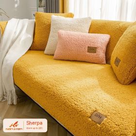 Lambswool Thickened Fleece Cushion Non-slip Leather Sofa Cover (Option: Lambswool Yellow-110X210CM)