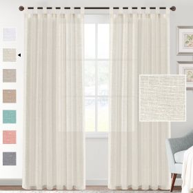 Linen Yarn Curtain Transparent Window Screen (Option: Cream White-Double Pack 52108)