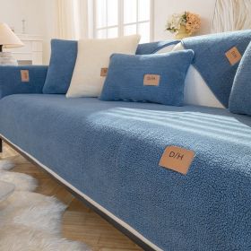 Lambswool Thickened Fleece Cushion Non-slip Leather Sofa Cover (Option: Lambswool Light Blue-110X180CM)