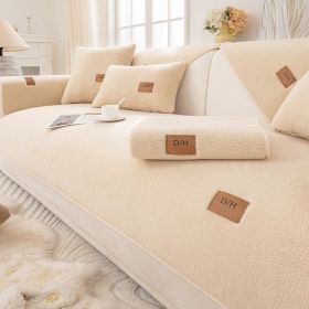 Lambswool Thickened Fleece Cushion Non-slip Leather Sofa Cover (Option: Lambswool Beige-110X240CM)